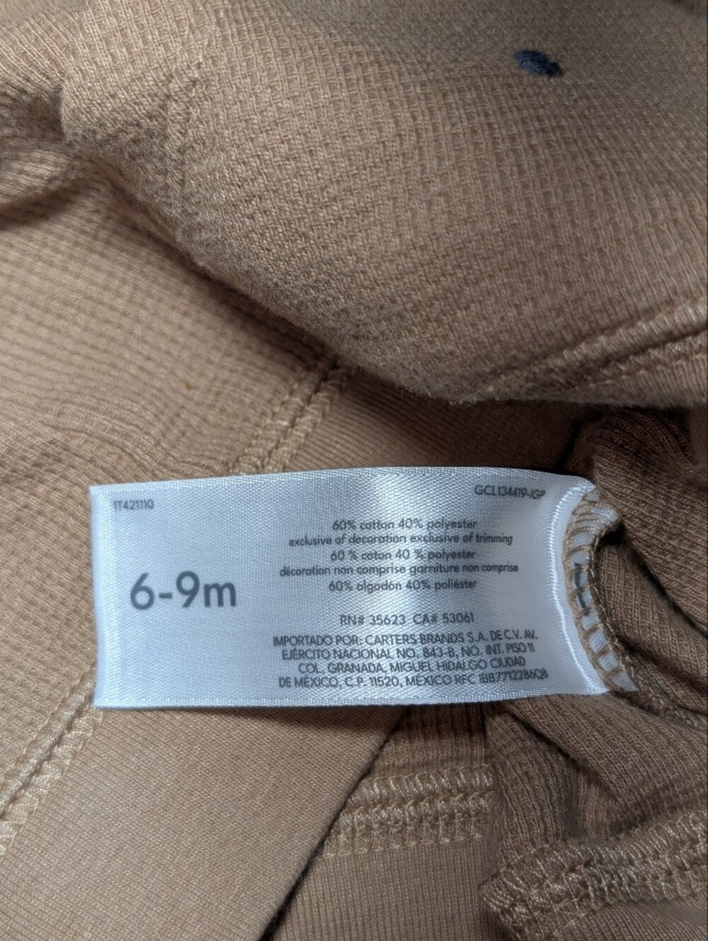 Carter's Brown Bear Waffle Knit Joggers Set Long Sleeve 6-9M - Picture 7 of 8